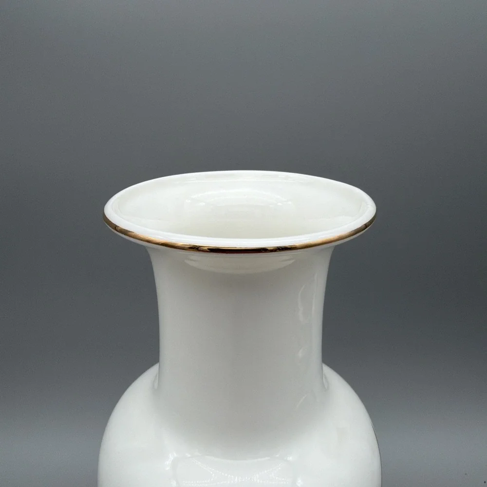 Vintage Japan MCM White Flower Vase Orange  Gold Iris Fine China